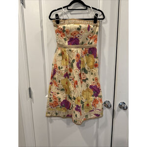 CYNTHIA STEFFE sz 2 yellow orange floral Crocheted Lace Strapless Dress